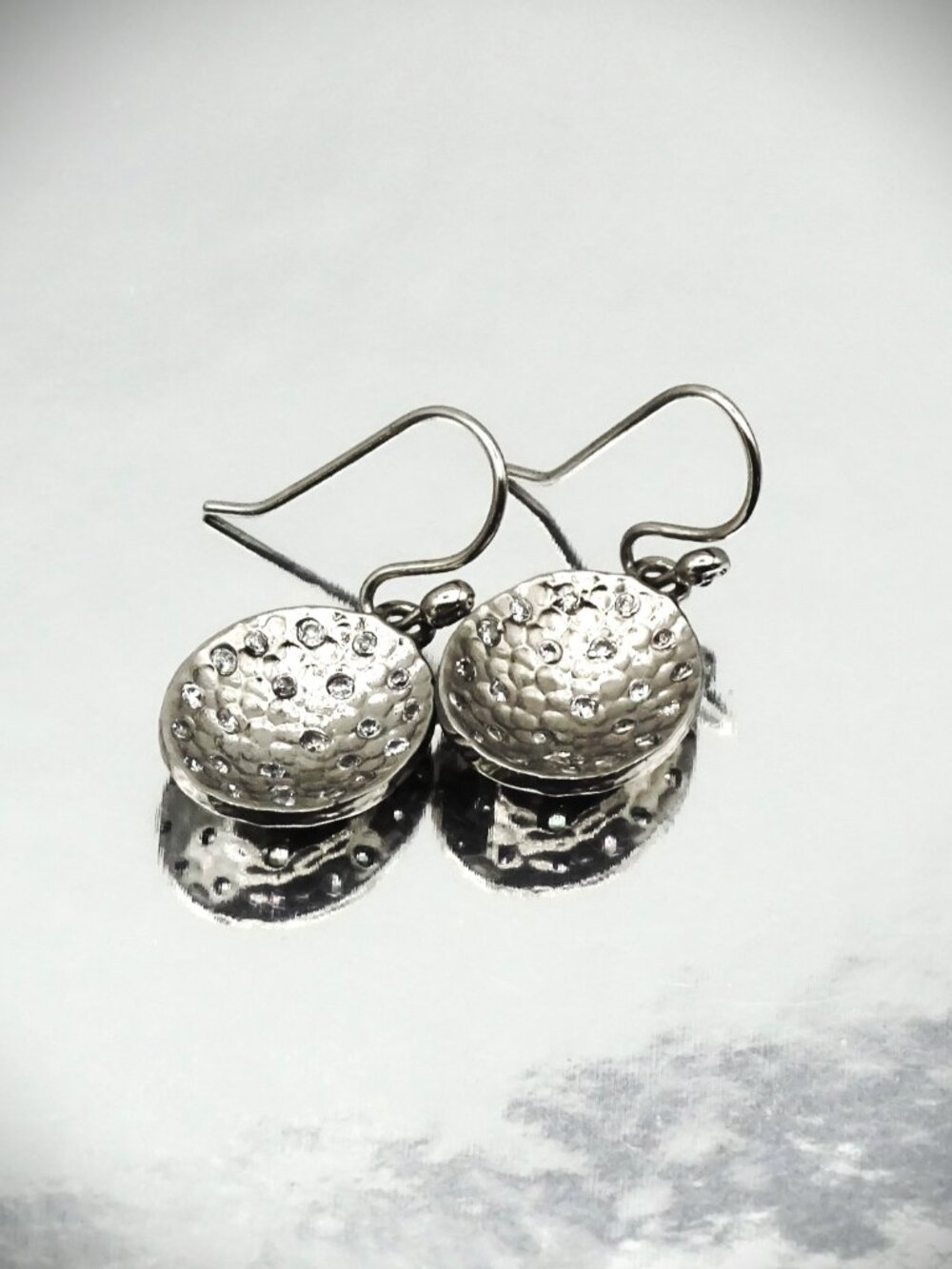 MELINDA MARIA Rhodium Plated and Cubic Zirconia Oval Dangle Earrings